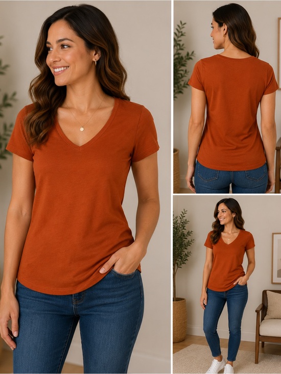 Tops - Classic V-Neck Tee - Rust tee shirt relaxed